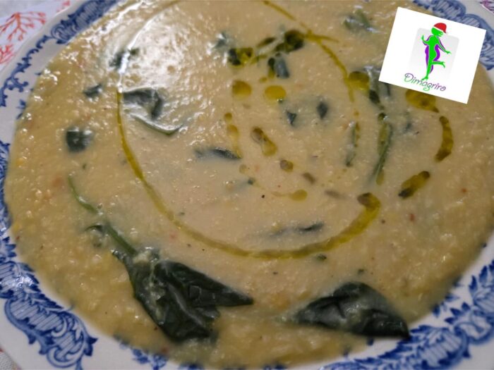crema di lenticchie gialle con spinaci freschi odor di basilico
